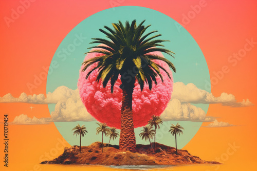 Wallpaper Mural Contemporary art collage with palm trees. Vacation and travel concept Torontodigital.ca