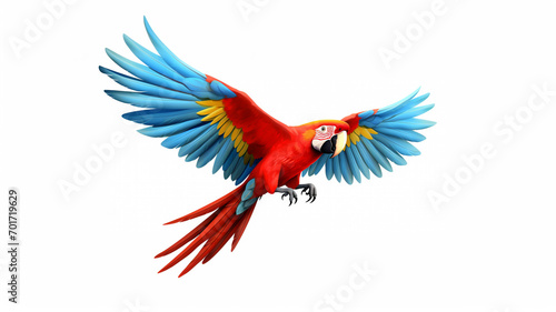Beautiful parrot flying isolated on white background. © Yuwarin