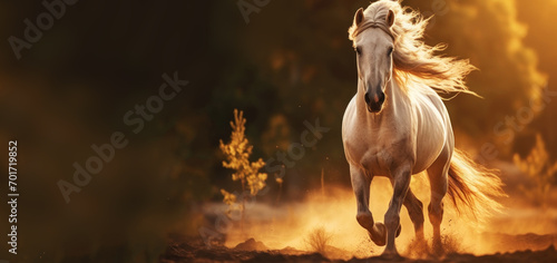 Grey Arabians horse run gallop in dust 