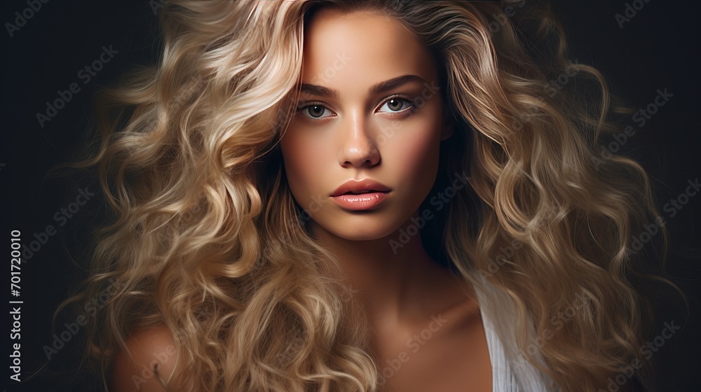 A photograph of a stunning young blonde girl with curly hair. a close-up shot of the attractive and seductive face of a female white individual with long hair and smokey eye makeup. A photograph of a stunning young blonde girl with curly hair. a close-up shot of the attractive and seductive face of a female white individual with long hair and smokey eye makeup.