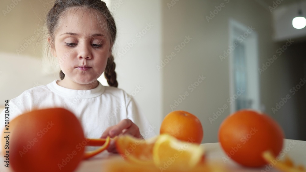 girl child eating oranges. dream happy family fruit healthy food kid
