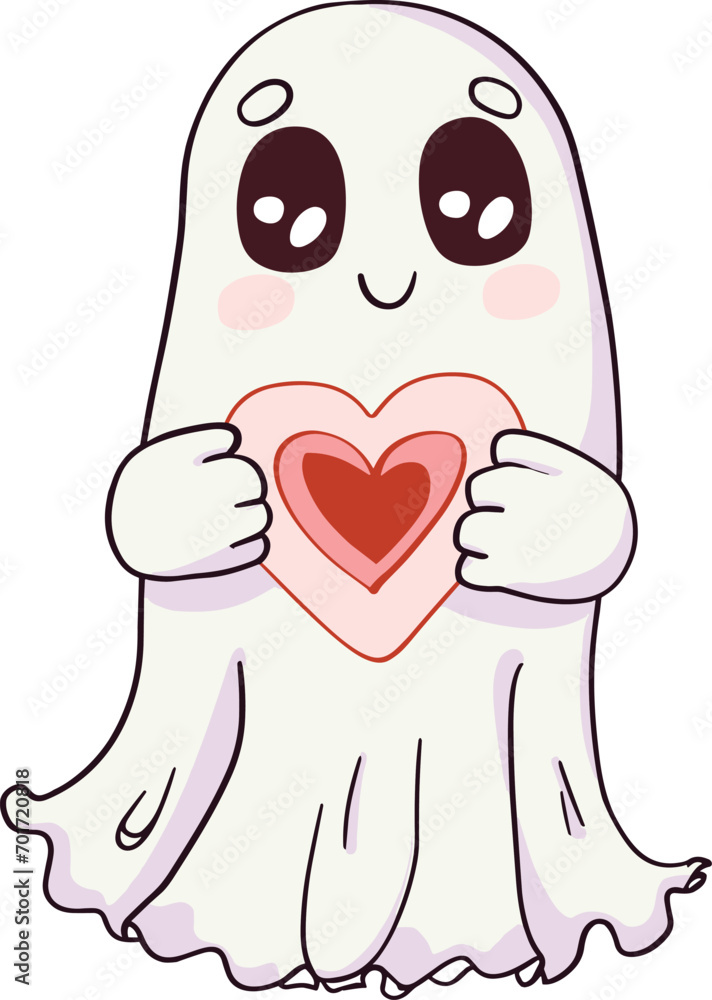 cartoon Valentine retro ghost with heart cartoon Valentine retro ghost with heart
