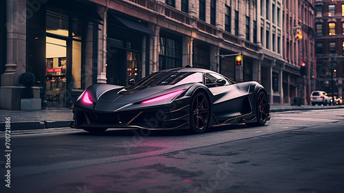 Super sports car with pink lights