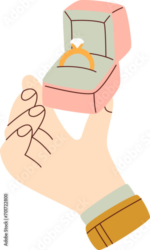 Hand Holding Wedding Ring Box