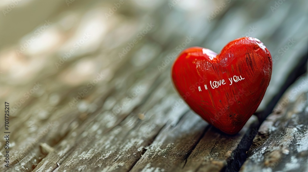Fototapeta premium Red heart on a wooden background. Valentine's Day. Love