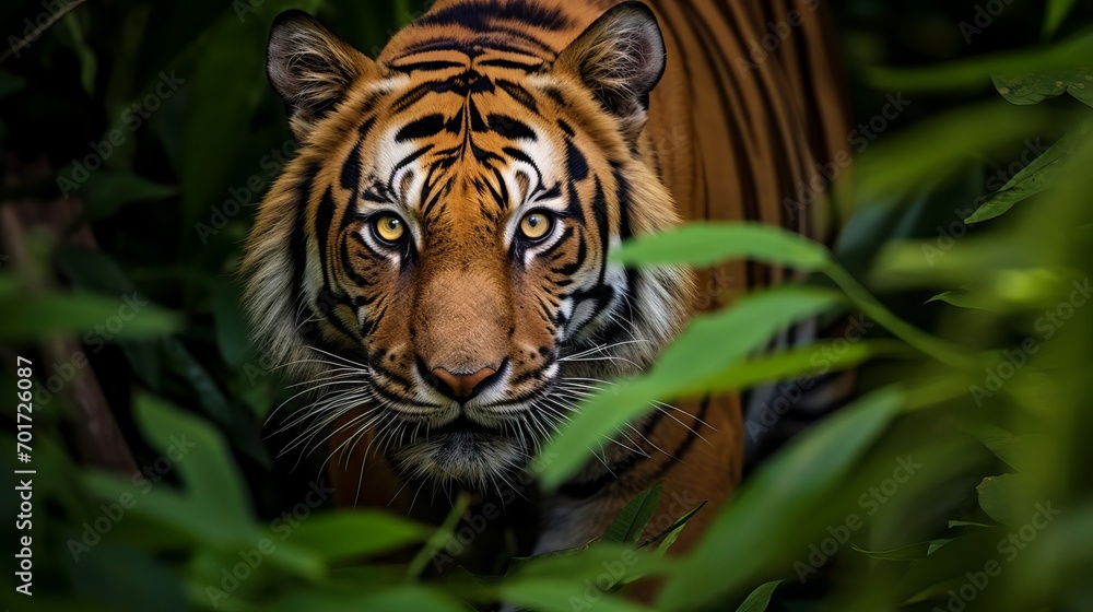 A tiger in the midst of the jungle