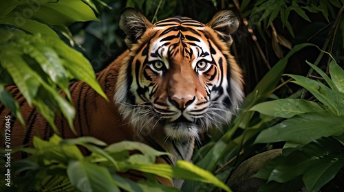 A tiger in the midst of the jungle