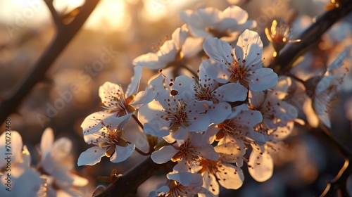 Apricot tree blossoms at sunset. Beautiful spring background. © Sumera