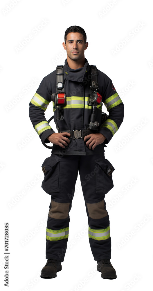 Firefighter, a confident man isolated on transparent white background Firefighter, a confident man isolated on transparent white background