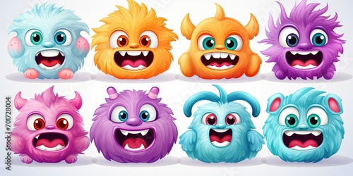 Funny shaggy furry angry monsters with big eyes © DMM