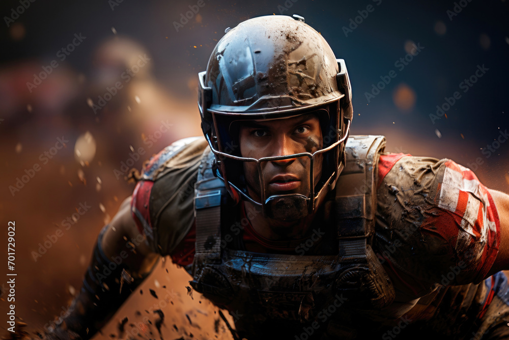 Fototapeta premium Black African American Football, Baseball Player in the Game