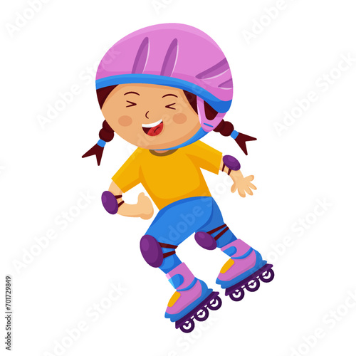 a Girl Playing Roller Skating While Smiling Vector Illustration