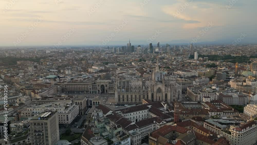 Aerial Close Up View Of Milan Cathedral Piazza Del Duomo Di Milano And Galleria Vittorio Emanuele City Center Of Milano At Sunset Aerial Close Up View Of Milan Cathedral Piazza Del Duomo Di Milano And Galleria Vittorio Emanuele City Center Of Milano At Sunset
