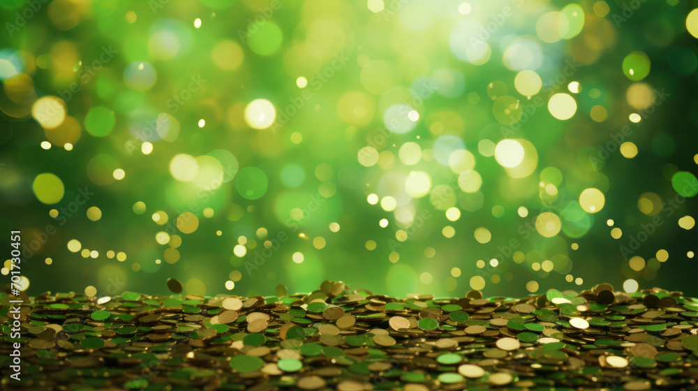 Sparkling green St. Patrick's Day confetti background - obrazy, fototapety, plakaty 