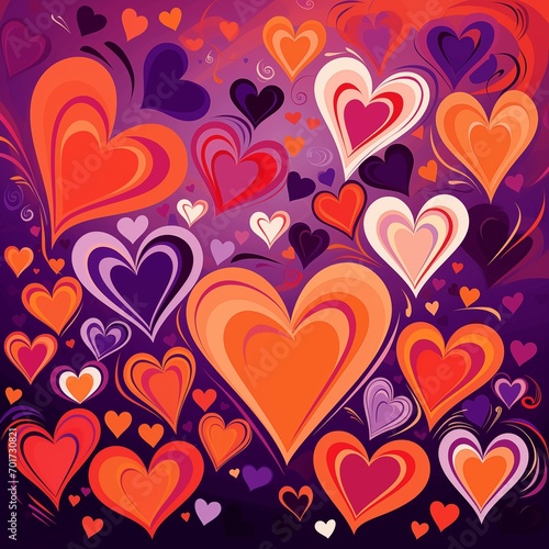 Background with valentine hearts, poster postcard with texture and patterns of colorful bright hearts.