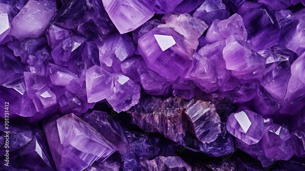A close-up shot of a purple amethyst texture that is reflected in the light. A close-up shot of a purple amethyst texture that is reflected in the light.