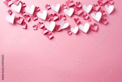 Paper Heart Symphony: Beautiful Paper Hearts on Pink Background