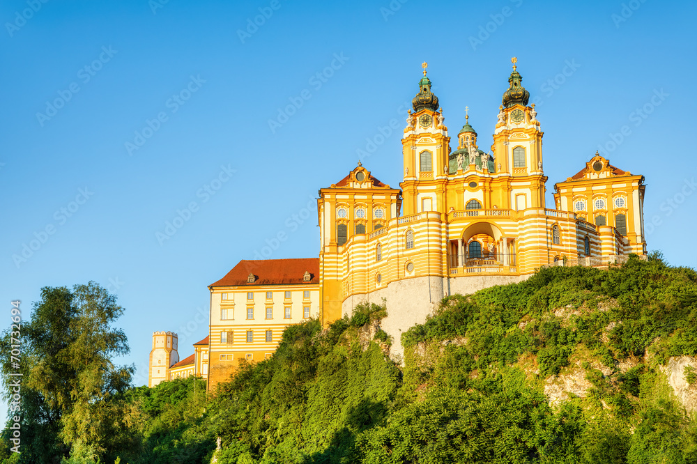 Afternoon Sun on the Beautiful Baroque Facade of the Benedictine Monastery, Called Melk Abbey, in Melk, Austria