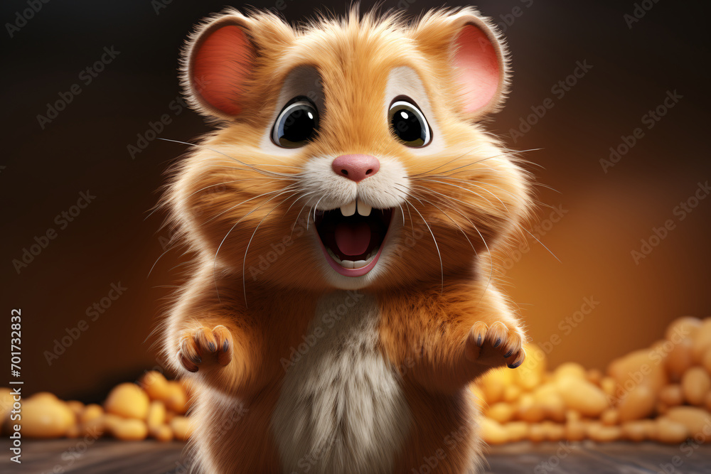 Hamster  Portraite of Happy surprised funny Animal head peeking Pixar Style 3D render Illustration