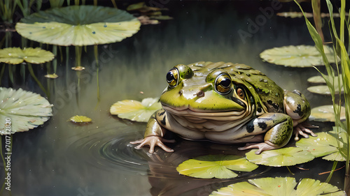 American bullfrog in the pool