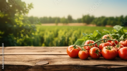 tomatoes in a wooden table field background