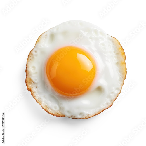 fried egg top view on a white background 