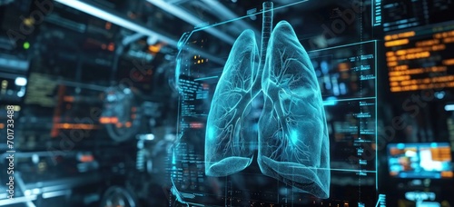 Futuristic medical interface displaying human lungs in high detail. Medical technology and innovation. photo