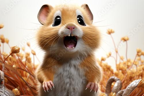 Hamster Portraite of Happy surprised funny Animal head peeking Pixar Style 3D render Illustration