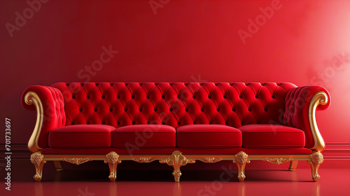 Red leather armchair luxury style in the empty red room, red seat for the night time entertainment place in Thailand,