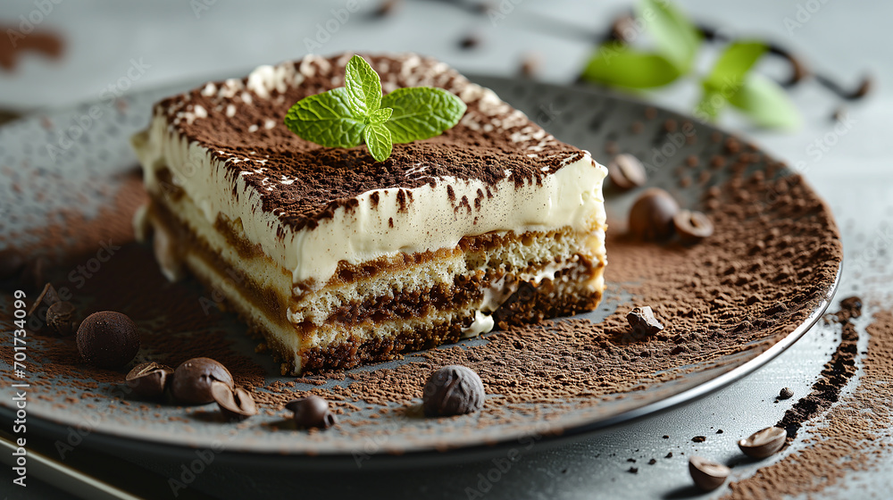 A slice of traditional Italian tiramisù cake. A slice of traditional Italian tiramisù cake.
