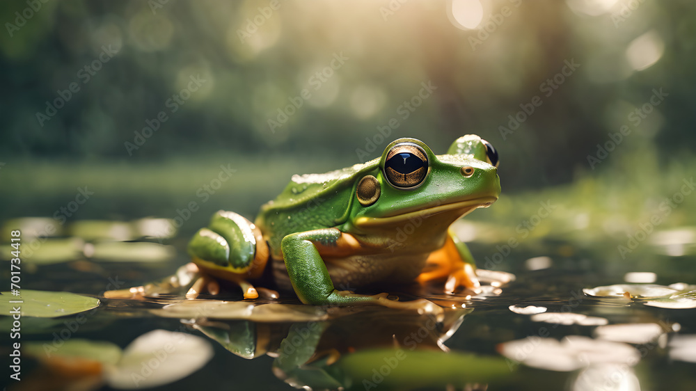 Obraz premium American bullfrog in the pool