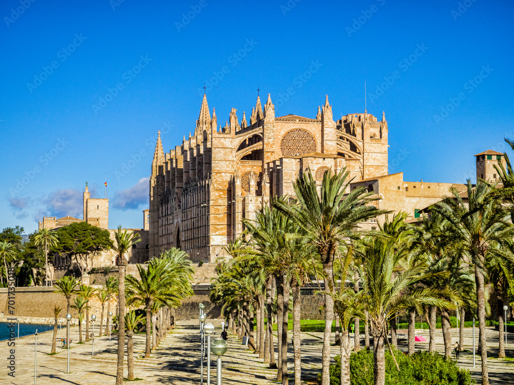 Palma, Majorca, Spain - Parc de la Mar and Majorca Cathedral.