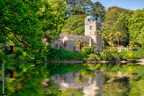 St Just in Roseland  Roseland Peninsula  Cornwall  UK - This beautiful church is famous for its tropical garden  and sits on the banks of the St Just Pool. 