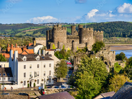 Conwy, North Wales - The castle and town, viewed from the town walls, on a fine autumn day. photo