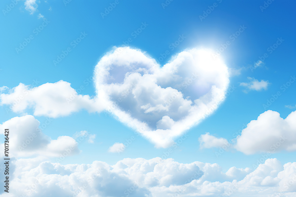 heart shaped cloud in the bright blue sky. love valentine card design. AI generated