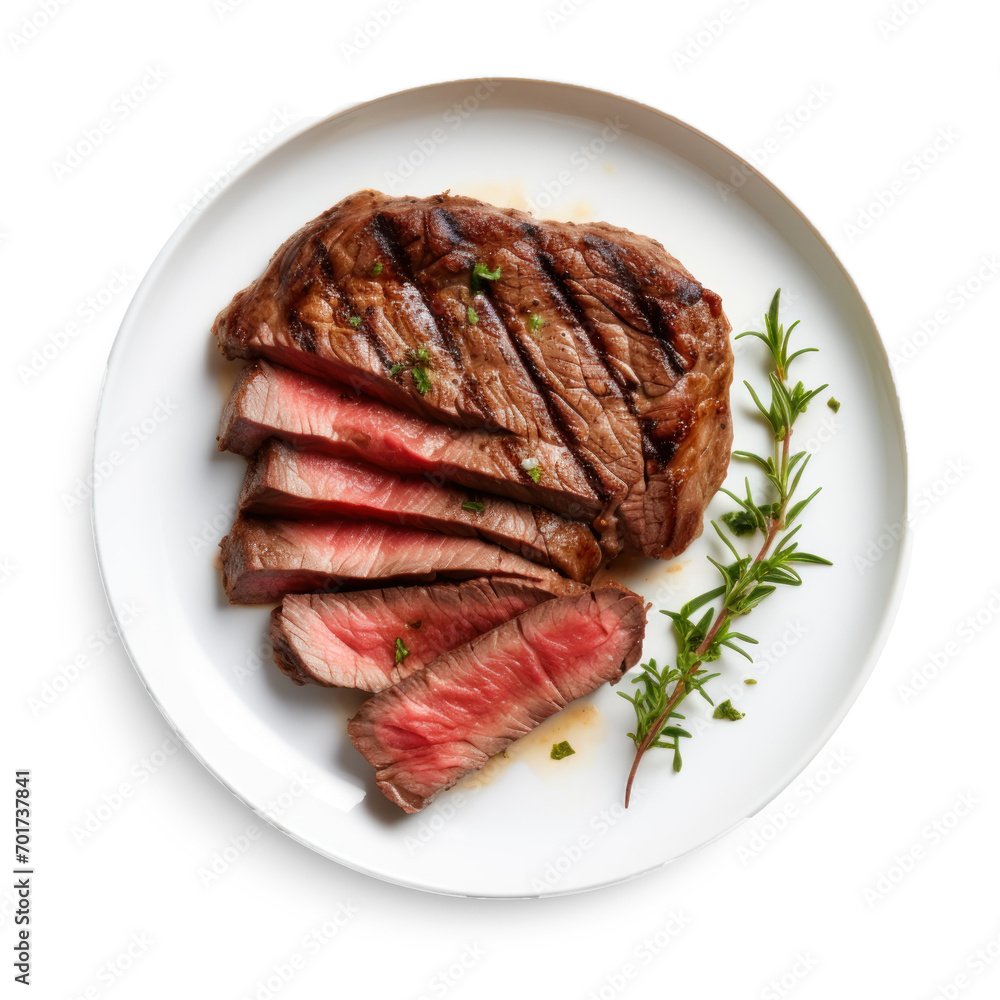 grilled steak on plate on isolate transparency background, PNG