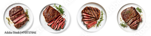 Collection of grilled steak on plate on isolate transparency background, PNG photo