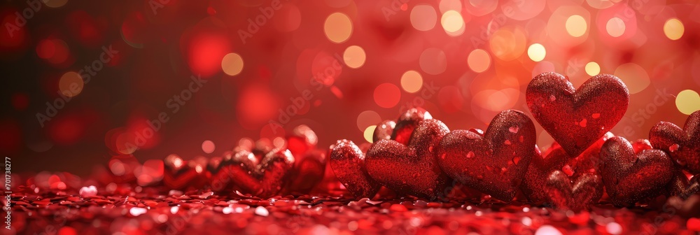 panoramic banner for st valetine's day with glossy red hearts panoramic banner for st valetine's day with glossy red hearts