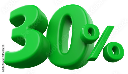 30 percentage discount number green 3d render