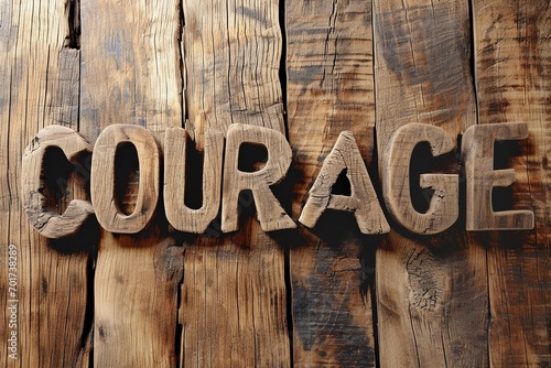 the word courage made of wood on a wooden background