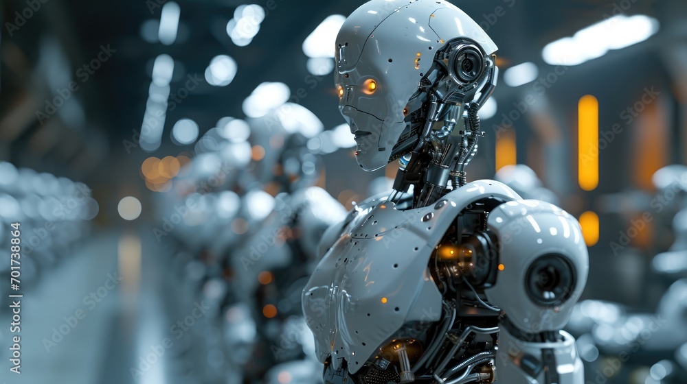 portrait of robot human cyborg ai in factory production portrait of robot human cyborg ai in factory production