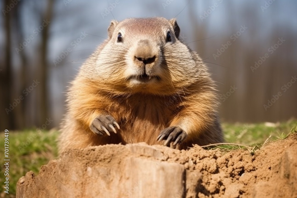 Marmota monax, groundhog known from movie groundhog day with punxsutawney phil for weather forecast 
