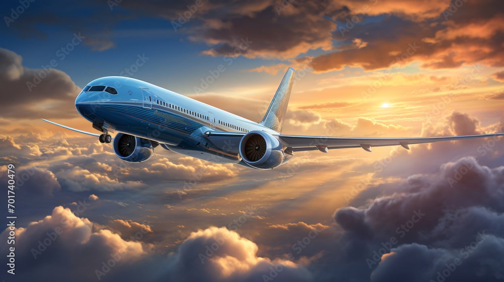 airplane soaring through the boundless sky. Generative AI airplane soaring through the boundless sky. Generative AI