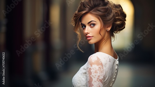 The woman is charming and has a nice hairstyle