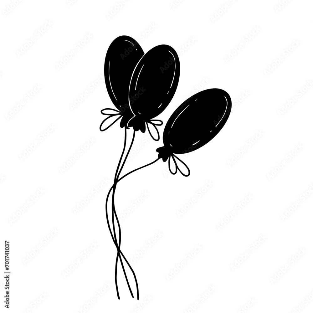 Silhouette, doodles of balloons. Vector graphics. Silhouette, doodles of balloons. Vector graphics.