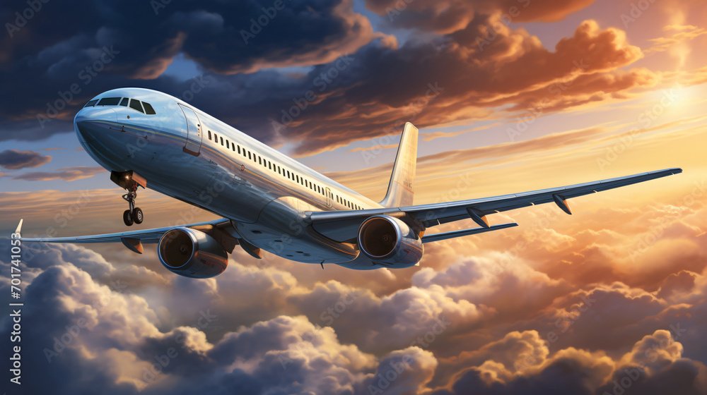 Obraz premium airplane soaring through the boundless sky. Generative AI