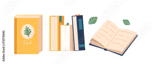 Neat Stack Of Books With Diverse Spines and Covers, Creating A Colorful Arrangement, Cartoon Vector Illustration