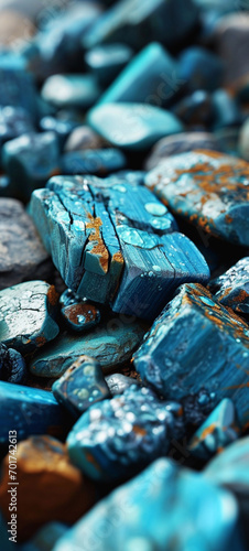 A stone phone wallpaper made from various colored gravel, in the style of dark turquoise and dark sky-blue, luminous 3d objects, animated gifs, colorful woodcarvings, metallic rectangles, brushstroke