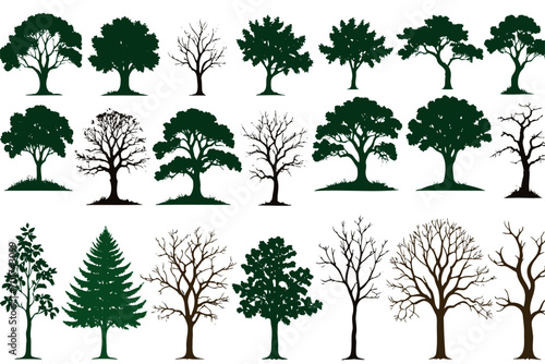 Silhouette tree drawing set  Side view  sketch set of graphics trees elements outline symbol for architecture and landscape design drawing.