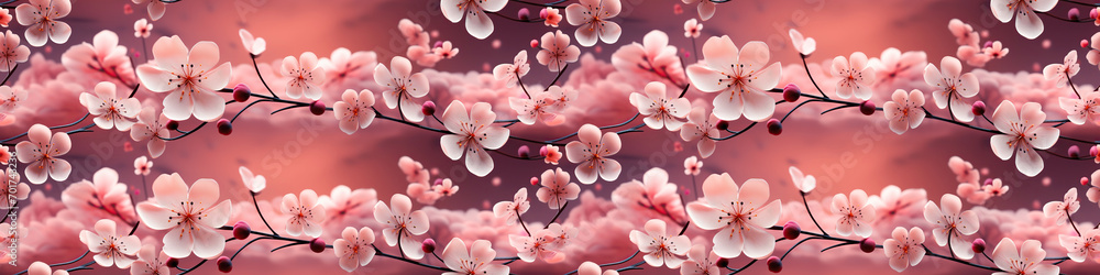 traditional oriental asian Japanese floral seamless pattern with sakura blossoms blooming on branches on pink background traditional oriental asian Japanese floral seamless pattern with sakura blossoms blooming on branches on pink background